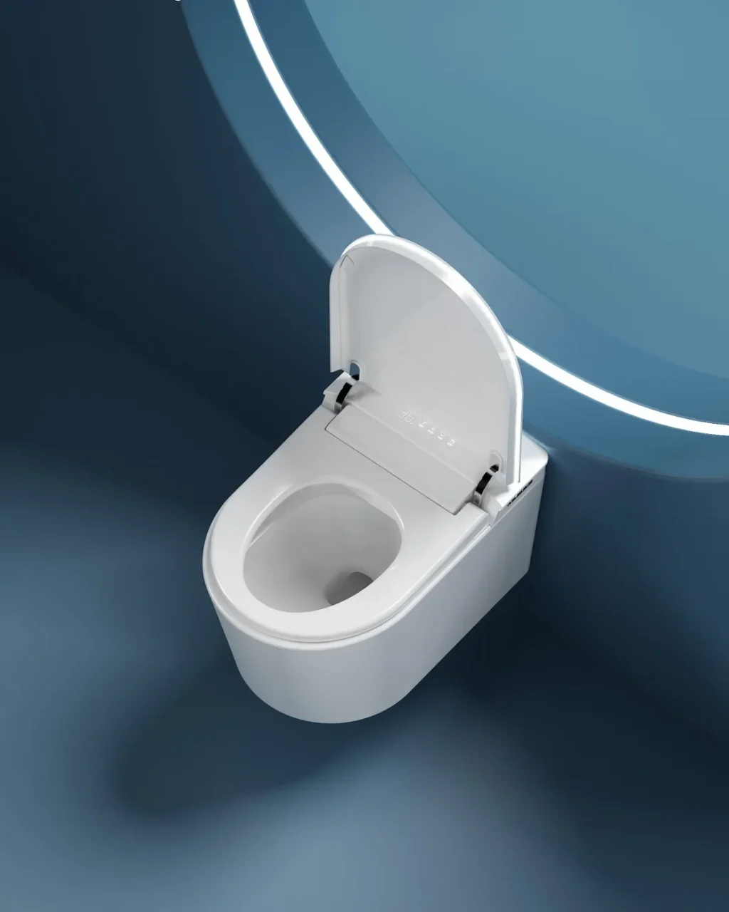 THRON Dusch-WC wandhängend in Weiß, an der Wand montiert, Deckel geöffnet